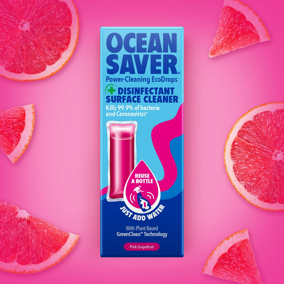 OceanSaver Disinfectant Pink Grapefruit Surface Cleaner Refill Drops
